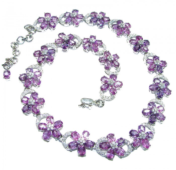 Precious Spring Flowers genuine 179.5 carat Amethyst rhodium over .925 Sterling Silver handcrafted Necklace
