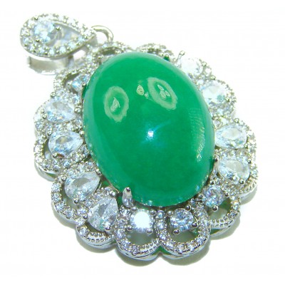 Good Fortune Very Unique 12.5 CARAT Green Jade Rhodium over .925 Sterling Silver handcrafted pendant
