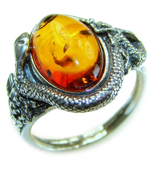 Snake Authentic Baltic Amber .925 Sterling Silver handcrafted ring; s. 5 1/4