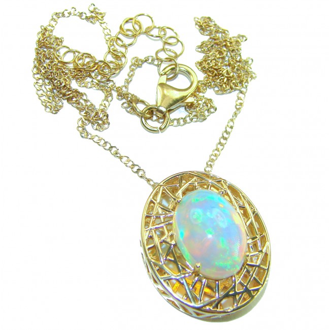Earth Treasure Authentic 16.8 carat Golden Ethiopian Opal 22K Gold over .925 Sterling Silver handcrafted Statament Necklace