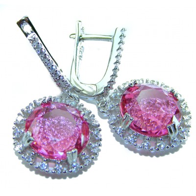 Love 22.8 carat Pink Topaz rhodium over .925 Sterling Silver handcrafted Statement Earrings