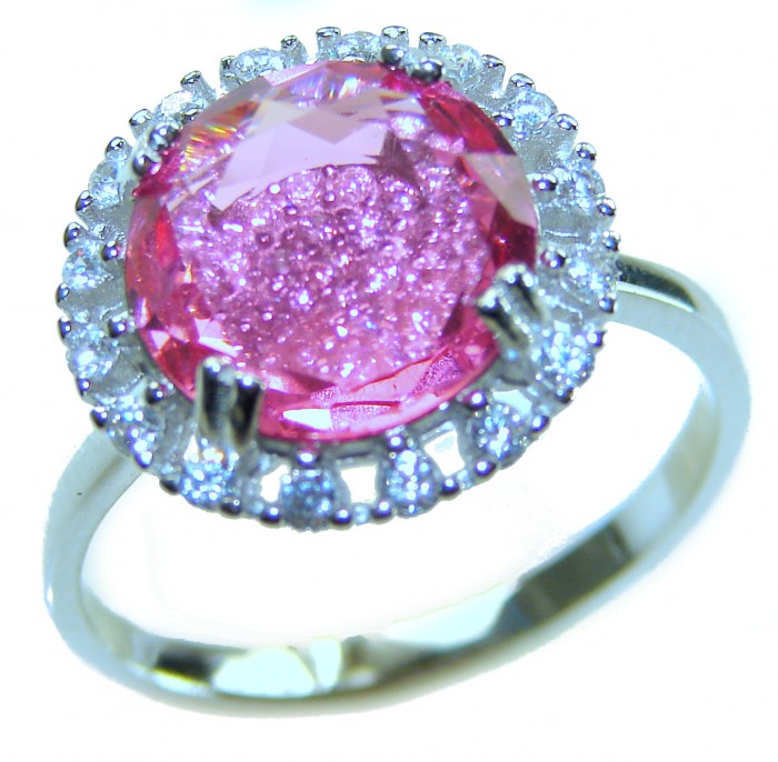 Love 10.8 carat Pink Topaz rhodium over .925 Sterling Silver handcrafted Statement Ring size 9
