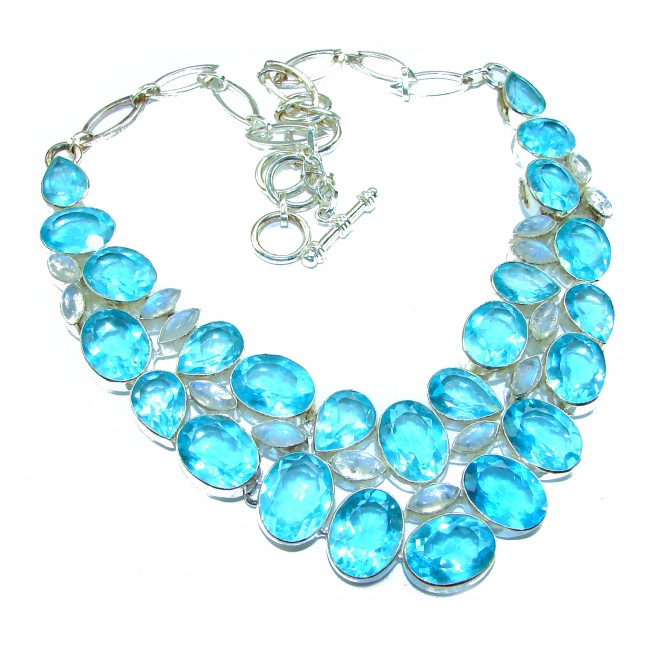 Blue Extravaganza 235.5 carat authentic Swiss Blue Topaz .925 Sterling Silver handcrafted necklace