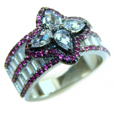 Art Deco Carmen Natural 11.4 carat Ruby .925 Sterling Silver Statement Ring size 7
