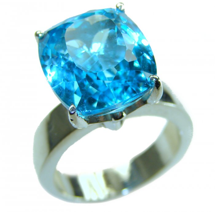 Pacifica 10.5 carat authentic Swiss Blue Topaz .925 Sterling Silver handmade Statement Ring size 8 - video
