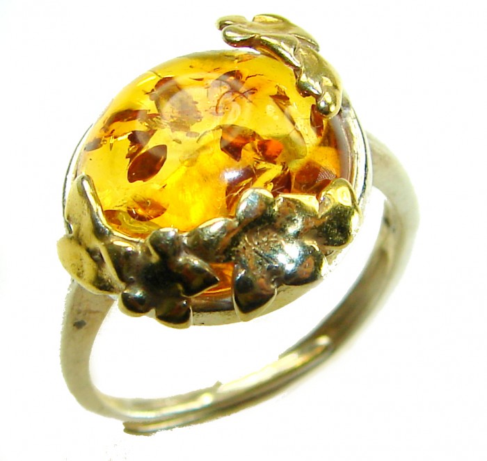 Authentic Baltic Amber .925 Sterling Silver handcrafted ring; s. 6 adjustable