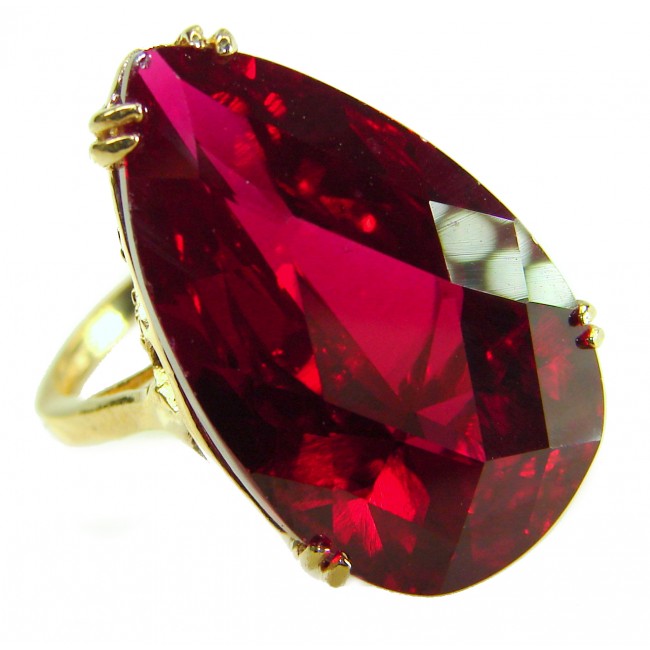 Carmen Natural 28.4 carat Ruby .925 Sterling Silver dipped in 22K Gold handmade Large Statement Ring size 7