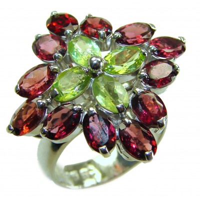 Royalty 15.8 carat authentic Himalayan Peridot Garnet .925 Sterling Silver Handcrafted Statement Ring size 8