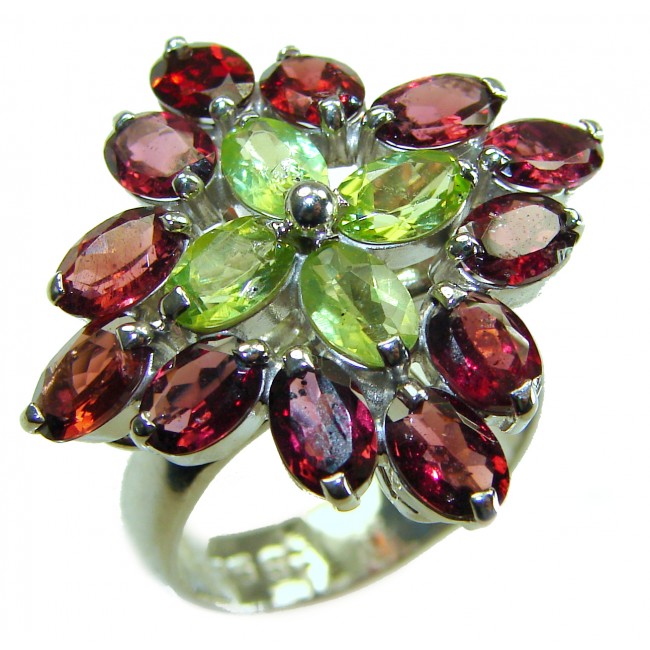 Royalty 15.8 carat authentic Himalayan Peridot Garnet .925 Sterling Silver Handcrafted Statement Ring size 8
