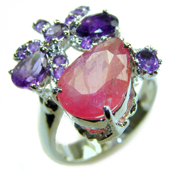 Bella Mia Genuine 10.5 CARAT Mozambique Ruby .925 Sterling Silver Large Statement Ring size 9