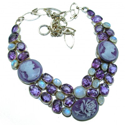 Vintage Beauty Purple Cameo 48.2 carat Amethyst .925 Sterling Silver handcrafted Necklace