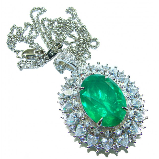 Heirloom authentic 20.9 carat Colombian Emerald .925 Sterling Silver handcrafted Statement necklace