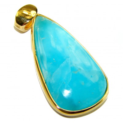 Best quality 58.5 carat Authentic Caribbean Larimar 22K Gold over .925 Sterling Silver handmade pendant