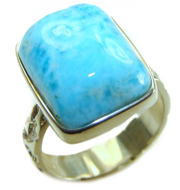 16.9 carat Blue Perfection natural Larimar .925 Sterling Silver handmade Large ring size 8 1/2