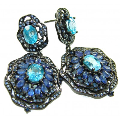 Atlantica 4.7 carat Swiss Blue Topaz .925 Sterling Silver dipped in black rhodium Handcrafted Statement earrings