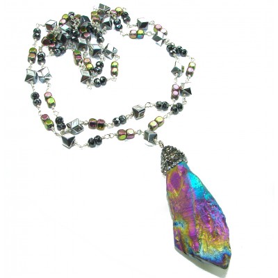 Boho Style Huge Genuine Titanum Druzy .925 Sterling Silver handmade necklace