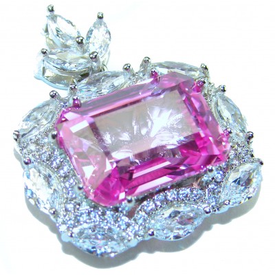 Vintage style boquette cut 12.8 carat Pink Sapphire .925 Sterling Silver DIPPED IN RHODIUM handmade Pendant