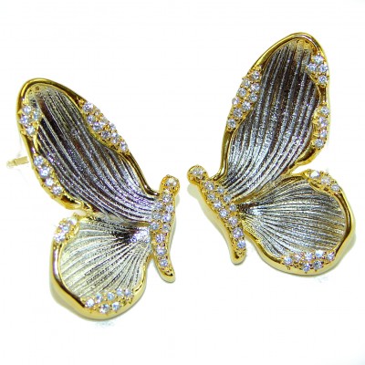Golden Butterfly White Topaz highly polished 18K Gold over .925 Sterling Silver Italy made Earrings