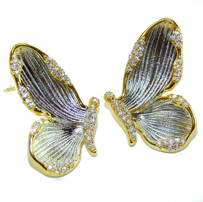 Golden Butterfly White Topaz highly polished 18K Gold over .925 Sterling Silver Italy made Earrings