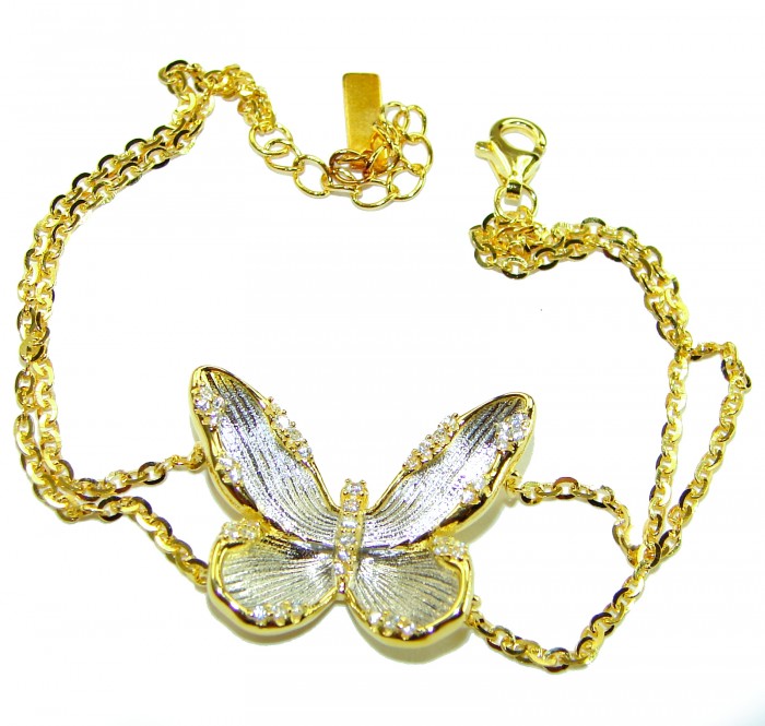 Golden Butterfly White Topaz highly polished 18K Gold over .925 Sterling Silver Italy made bracelet