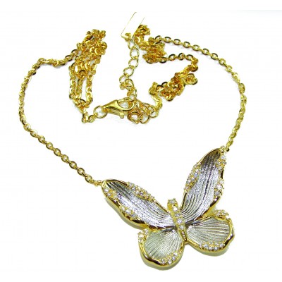 Golden Butterfly White Topaz highly polished 18K Gold over .925 Sterling Silver Italy made necklace