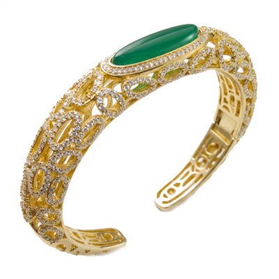 Luxurious Genuine 11.5 carat Jade 18K Gold over .925 Sterling Silver handmade Bracelet