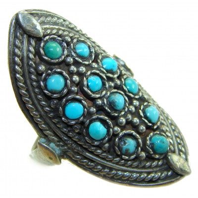 Rare authentic Turquoise .925 Sterling Silver handcrafted Large ring; s. 9