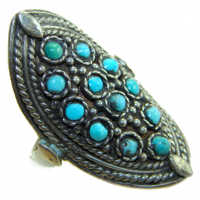Rare authentic Turquoise .925 Sterling Silver handcrafted Large ring; s. 9