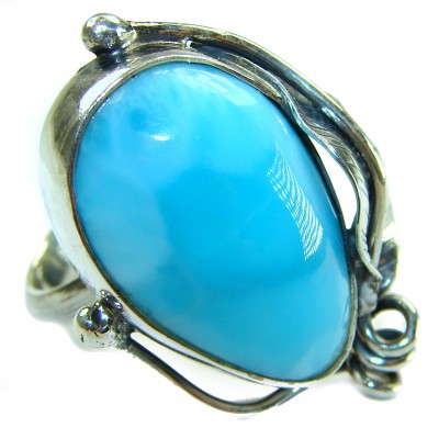 Large Blue Perfection Blue Larimar .925 Sterling Silver handmade Large ring size 8 adjustable