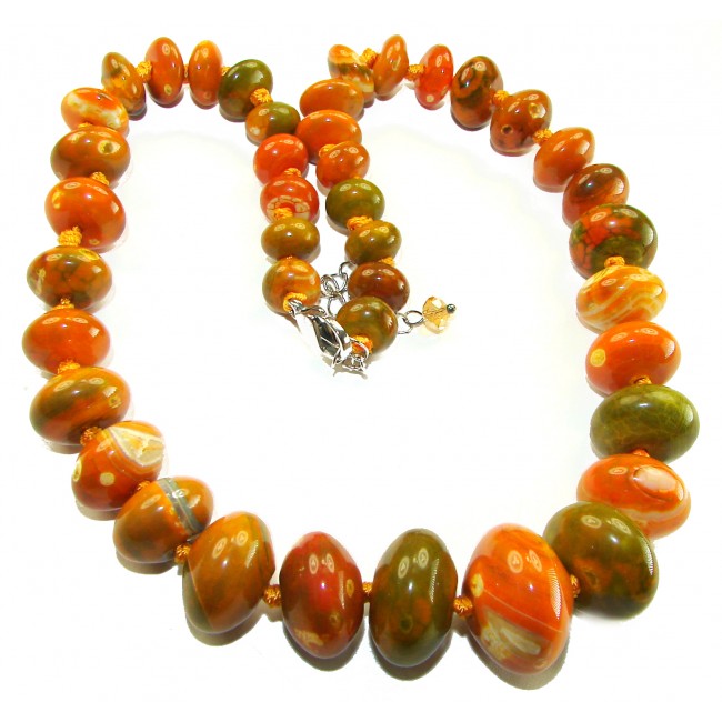 Top quality Rare Unusual Natural Carnelian Agate .925 Sterling Silver Necklace