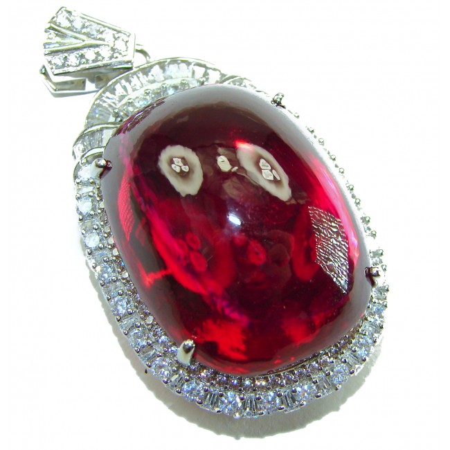 Rare finding! Deluxe 47.2 carat authentic Kashmir Ruby rhodium over .925 Sterling Silver handmade Statement Pendant