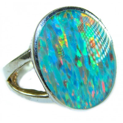 Endless Ocean Genuine 18.2 carat Australian Opal .925 Sterling Silver handmade Ring size 6 3/4