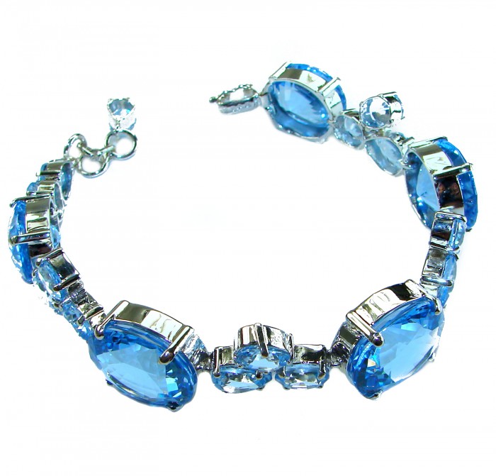 Pure Serenity 165.5 carat genuine Swiss Blue Topaz .925 Sterling Silver handmade Large Statement Bracelet