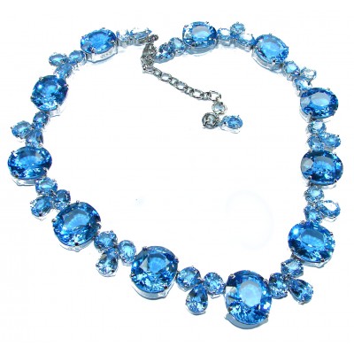 Pure Serenity 225.5 carat genuine Swiss Blue Topaz .925 Sterling Silver handmade Large Statement Necklace; 132.95 grams