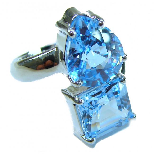 Pure Serenity 22.5 carat genuine Swiss Blue Topaz .925 Sterling Silver handmade Large Statement Ring size 8