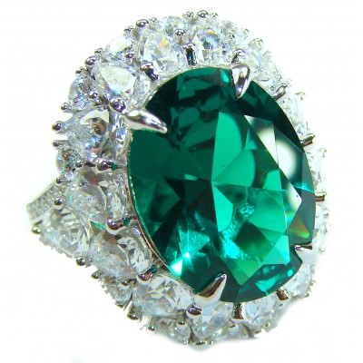 Green Royalty Natural 15.6 carat Chrome Diopside .925 Sterling Silver ring size 5