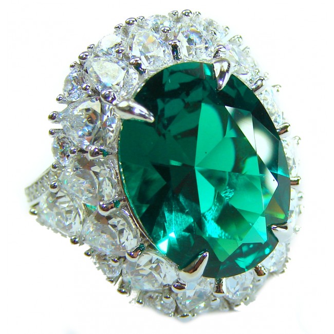 Green Royalty Natural 15.6 carat Chrome Diopside .925 Sterling Silver ring size 5