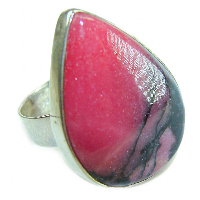 Perfect Rhodonite .925 Sterling Silver handmade Ring s. 8 adjustable