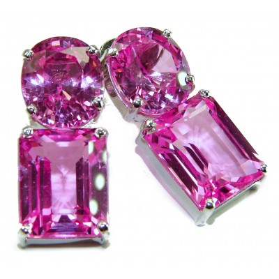 Large - Tiffany - authentic 45.4 carat Pink Sapphire .925 Sterling Silver handcrafted Earrings