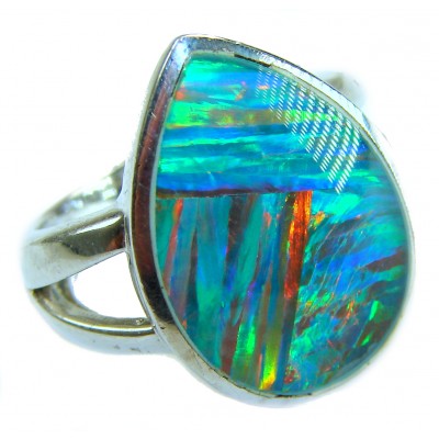 New Galaxy Genuine 17.4 carat Australian Opal .925 Sterling Silver handmade Ring size 7