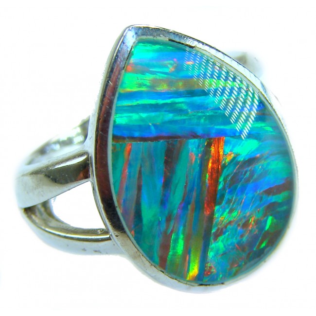 New Galaxy Genuine 17.4 carat Australian Opal .925 Sterling Silver handmade Ring size 7