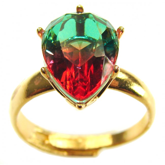 6.8 carat Brazilian Tourmaline .925 Sterling Silver dipped in 18K Gold Perfectly handcrafted Ring s. 9 adjustable