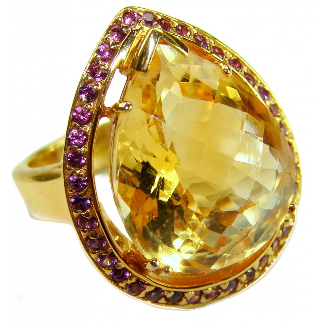 Vivien - Natural 25.8 carat pear cut BRAZILIAN Citrine .925 Sterling Silver dipped in 22K Gold handmade Statement Ring size 7 1/4