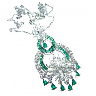 Art Deco - Heirloom - authentic 10.9 carat Colombian Emerald .925 Sterling Silver handcrafted Statement necklace