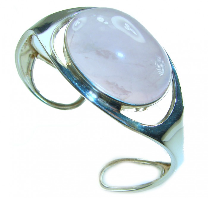 Genuine 51.5 carat Brazilian Rose Quartz .925 Sterling Silver handcrafted Bracelet / Cuff