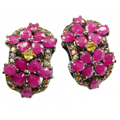 Bella Rosa Genuine 22.8 carat Ruby .925 Sterling Silver dipped in black rhodium Statement brilliantly handcrafted earrings