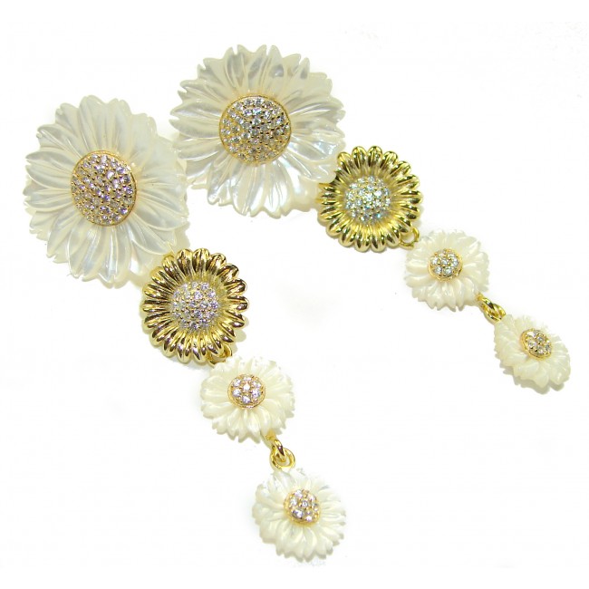 Sublime Flowers Blister Pearl 22K Gold over .925 Sterling Silver handcrafted Earrings