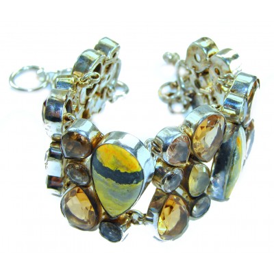 Rare! Genuine Volcanic Bumble Bee Jasper .925 Sterling Silver handcrafted Statement Bracelet