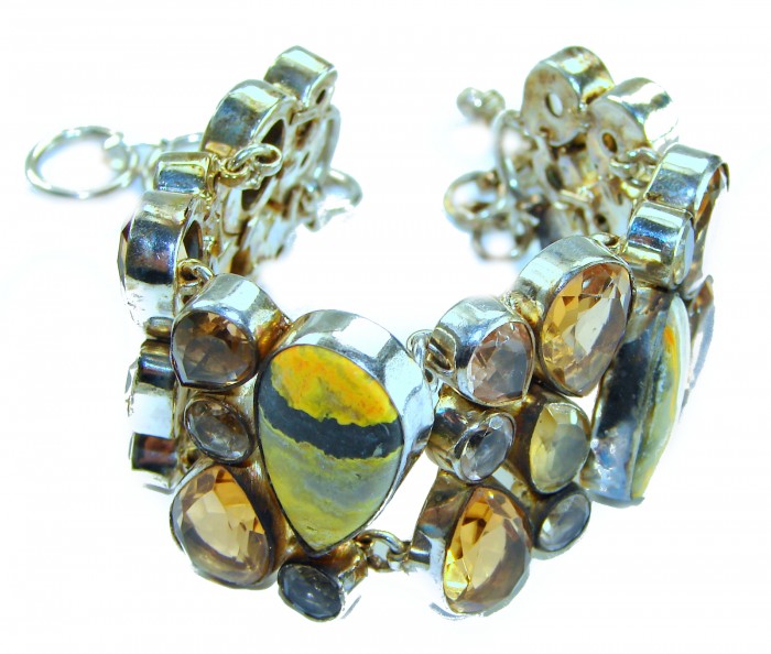 Rare! Genuine Volcanic Bumble Bee Jasper .925 Sterling Silver handcrafted Statement Bracelet