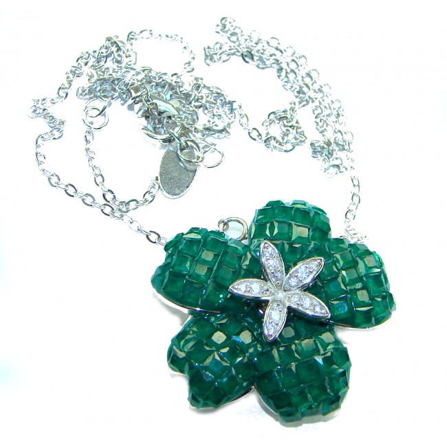12.2 carat Graceful Authentic mystery setting Colombian Emerald .925 Sterling Silver handcrafted Statement necklace